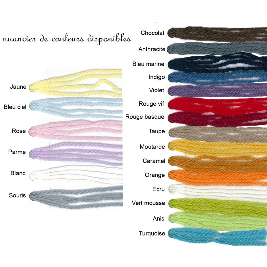 nuancier des couleurs disponibles