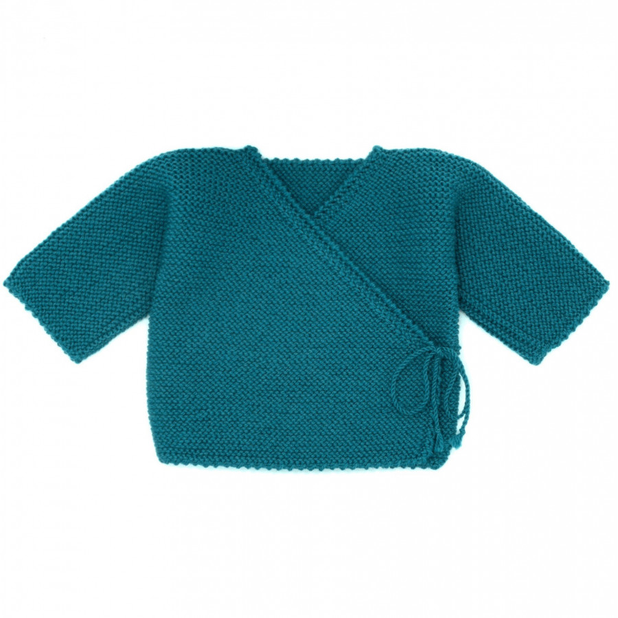 brassière de naissance bleu ciel tricotée main en 100% laine mérinos