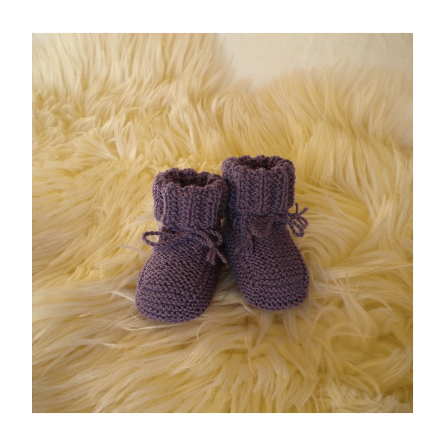 Chaussons bébé violets laine mérinos
