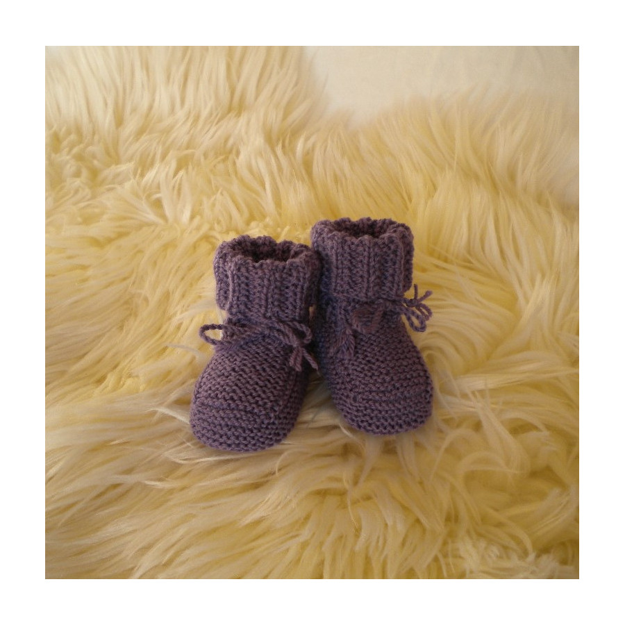 Chaussons bébé violets laine mérinos Chaussons bébé violets laine mérinos