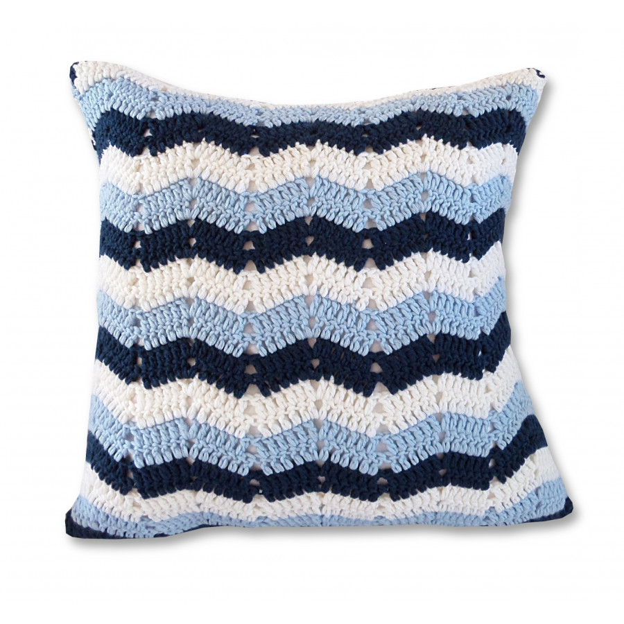 coussin bleu face vagues