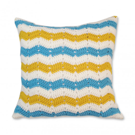 coussin safran turquoise face vagues