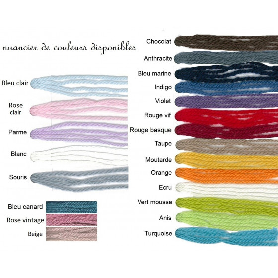 nuancier des couleurs disponibles