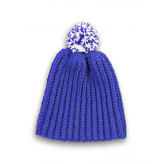 Bonnet bleu de France à pompon chiné ivoire