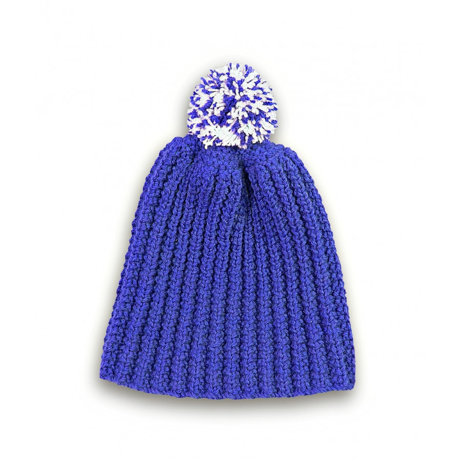 Bonnet bleu de France à pompon chiné ivoire Bonnet bleu de France à pompon chiné ivoire