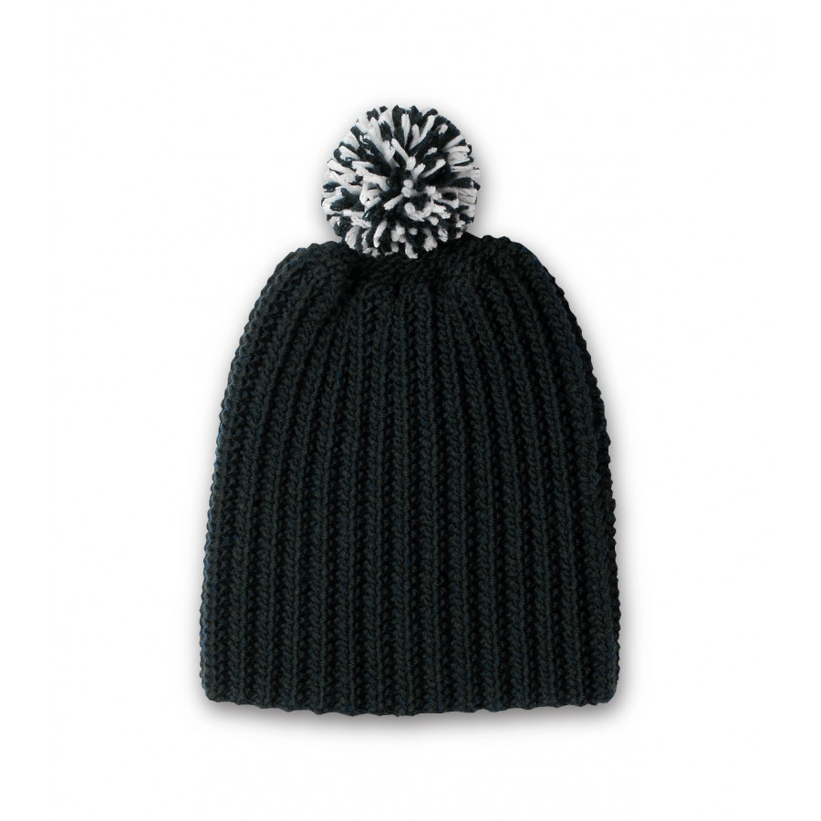 Bonnet gris anthracite à pompon chiné ivoire Bonnet gris anthracite à pompon chiné ivoire