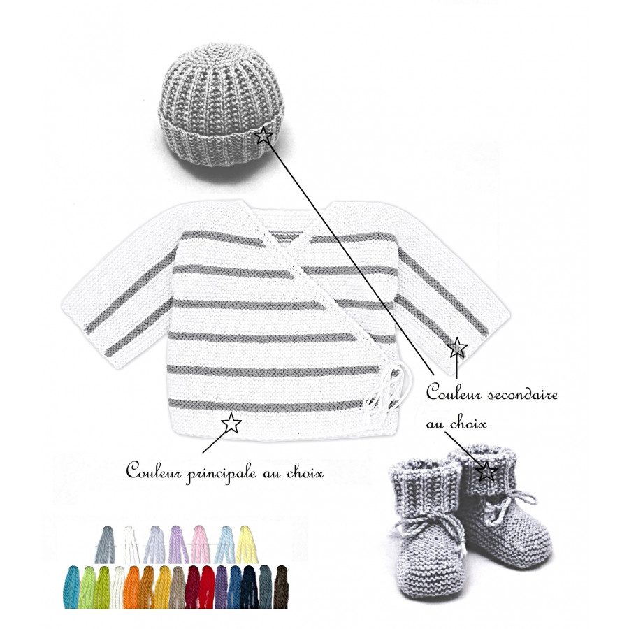Ensemble Brassière bébé Marin laine bi-color au choix Ensemble Brassière bébé Marin laine bi-color au choix