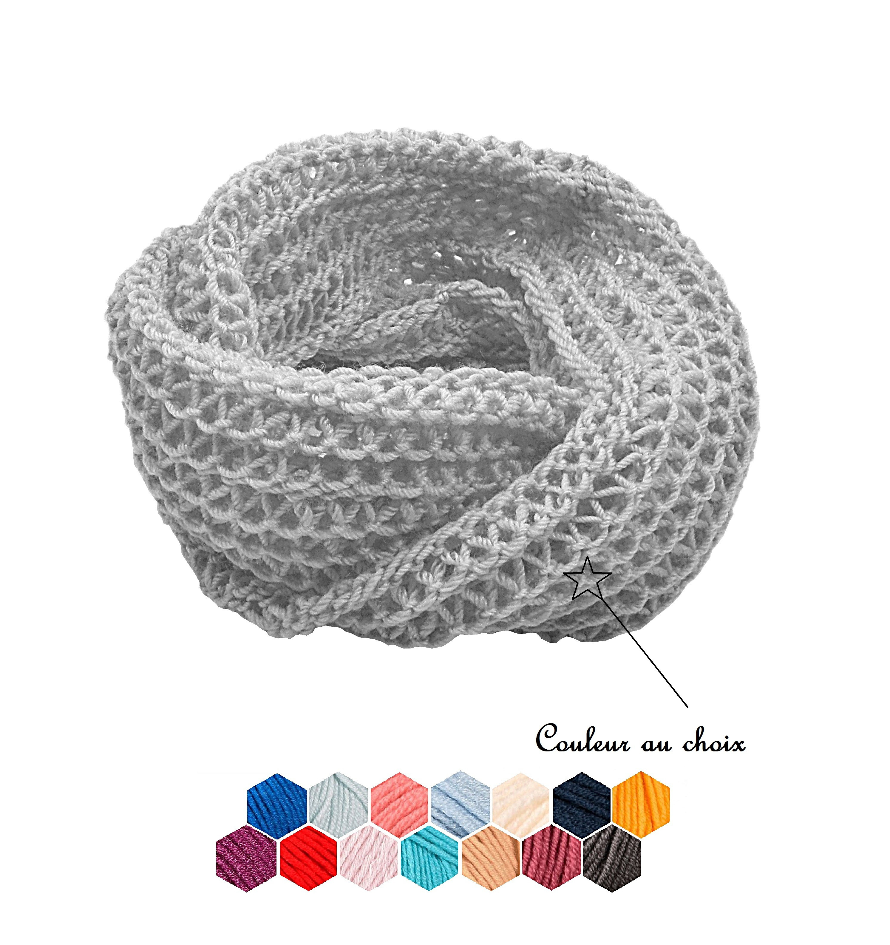 Snood Tour De Cou Couleur Enfant Tricote Main En Laine Merinos