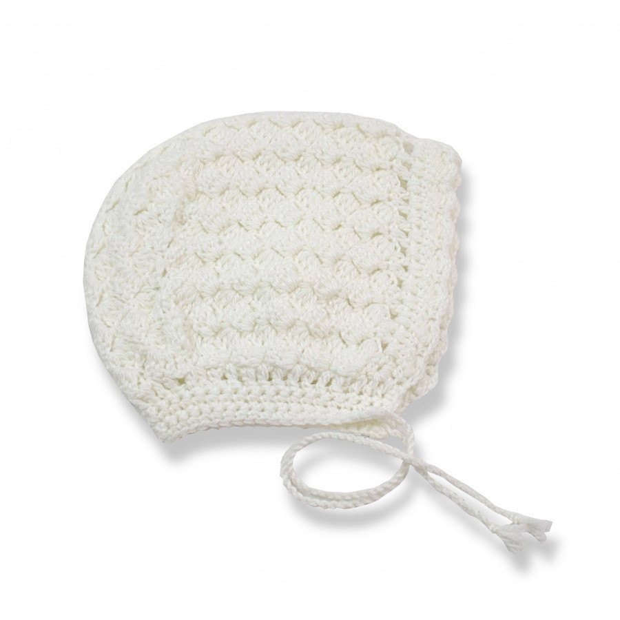 Bonnet béguin dentelle laine blanc