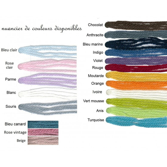 nuancier des couleurs disponibles