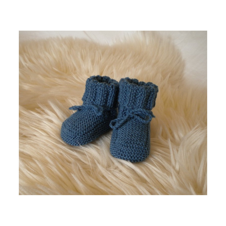 Chaussons bébé bleu indigo laine naturelle