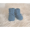 Chaussons bébé bleu jean laine naturelle