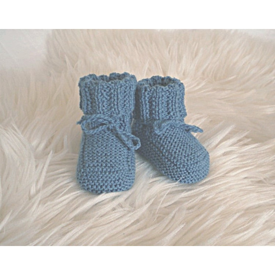 Chaussons bébé bleu jean laine naturelle