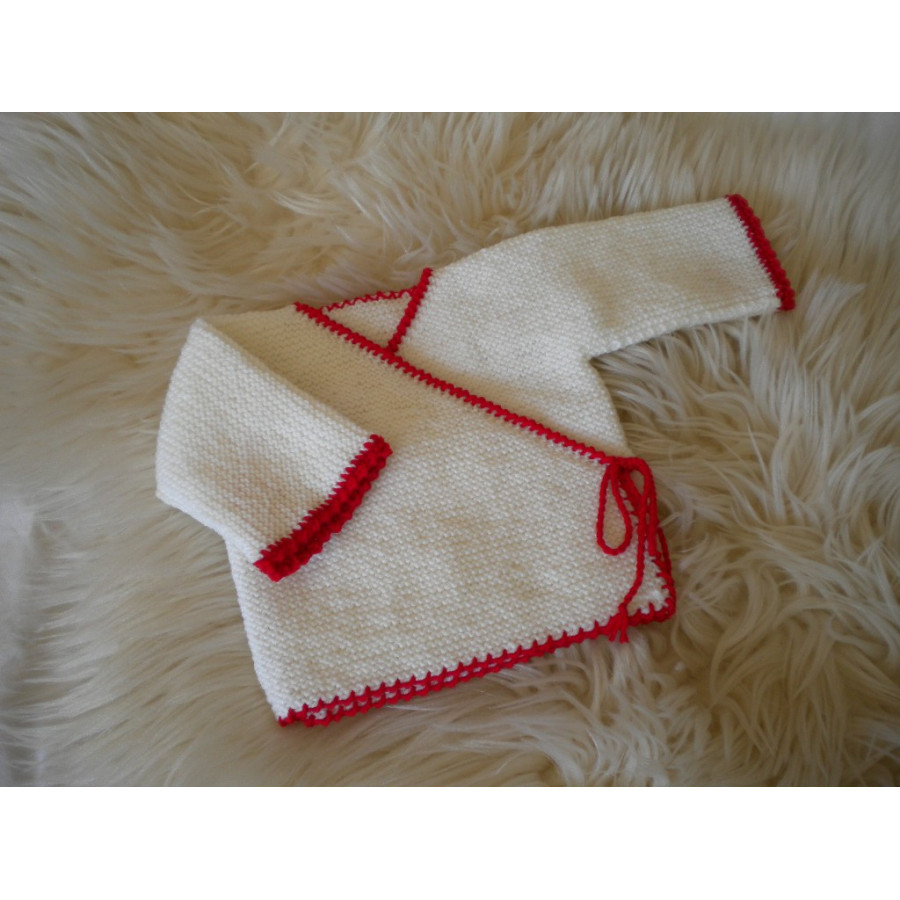 Brassière bébé laine blanc rouge vif