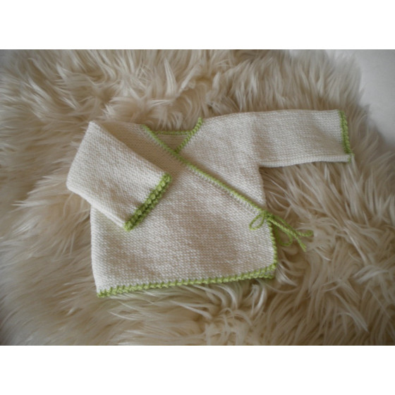 Brassière bébé laine blanc anis