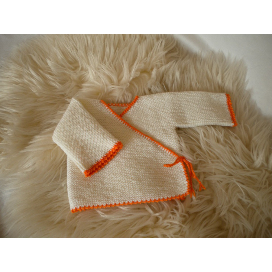 Brassière bébé laine blanc orange