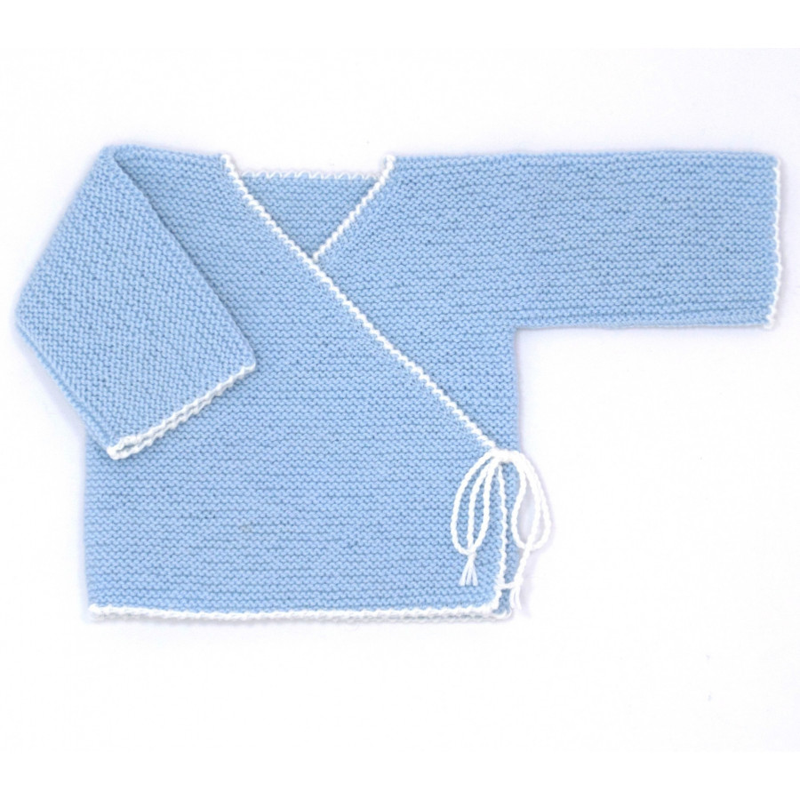 Brassière bébé laine bleu ciel / blanc