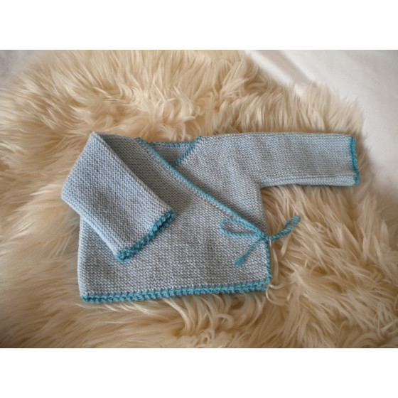 Brassière bébé laine bleu ciel / turquoise