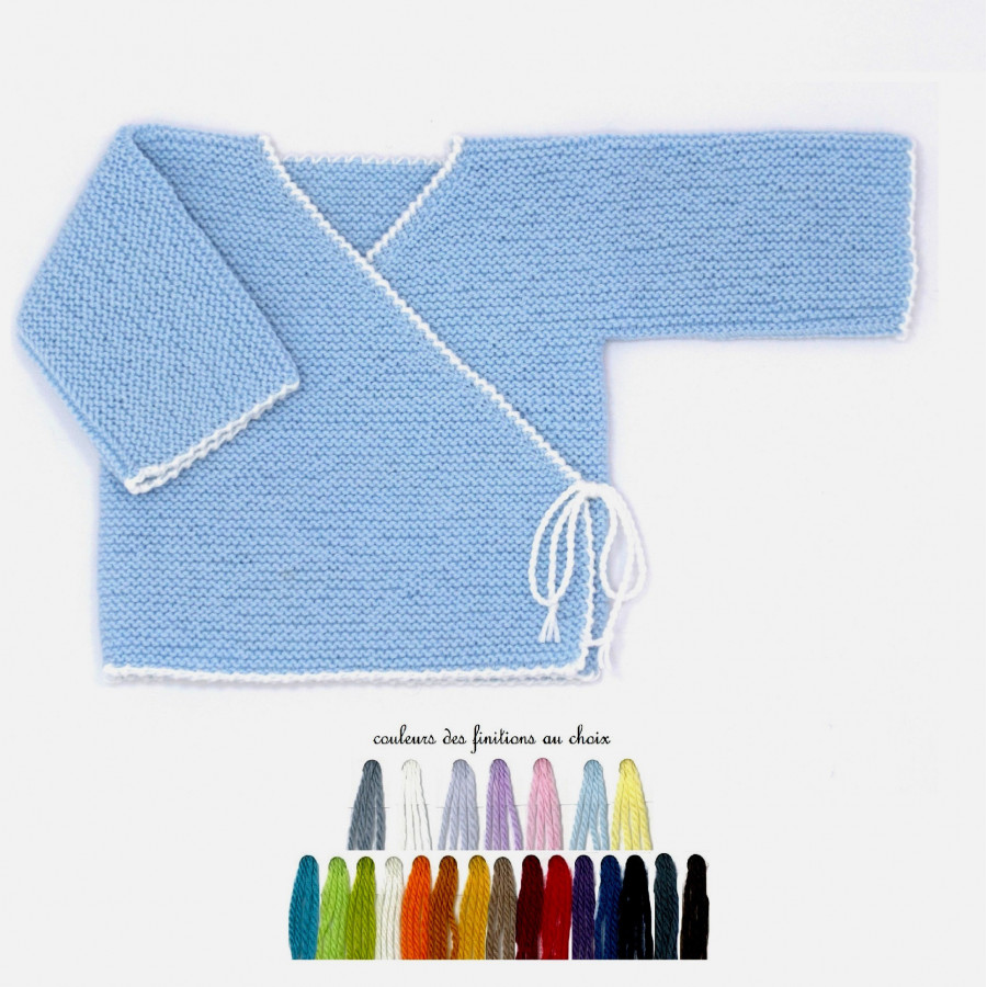 Brassière bébé laine bleu ciel bi-color Brassière bébé laine bleu ciel bi-color