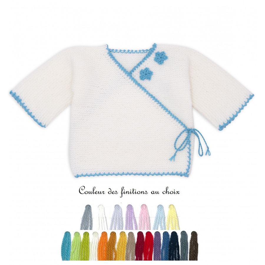 Brassière bébé laine blanc brodée Brassière bébé laine blanc brodée