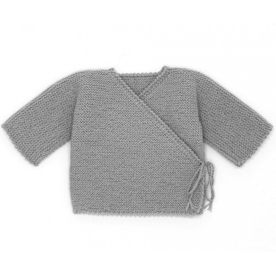 brassière de naissance gris souris tricotée main en 100% laine mérinos