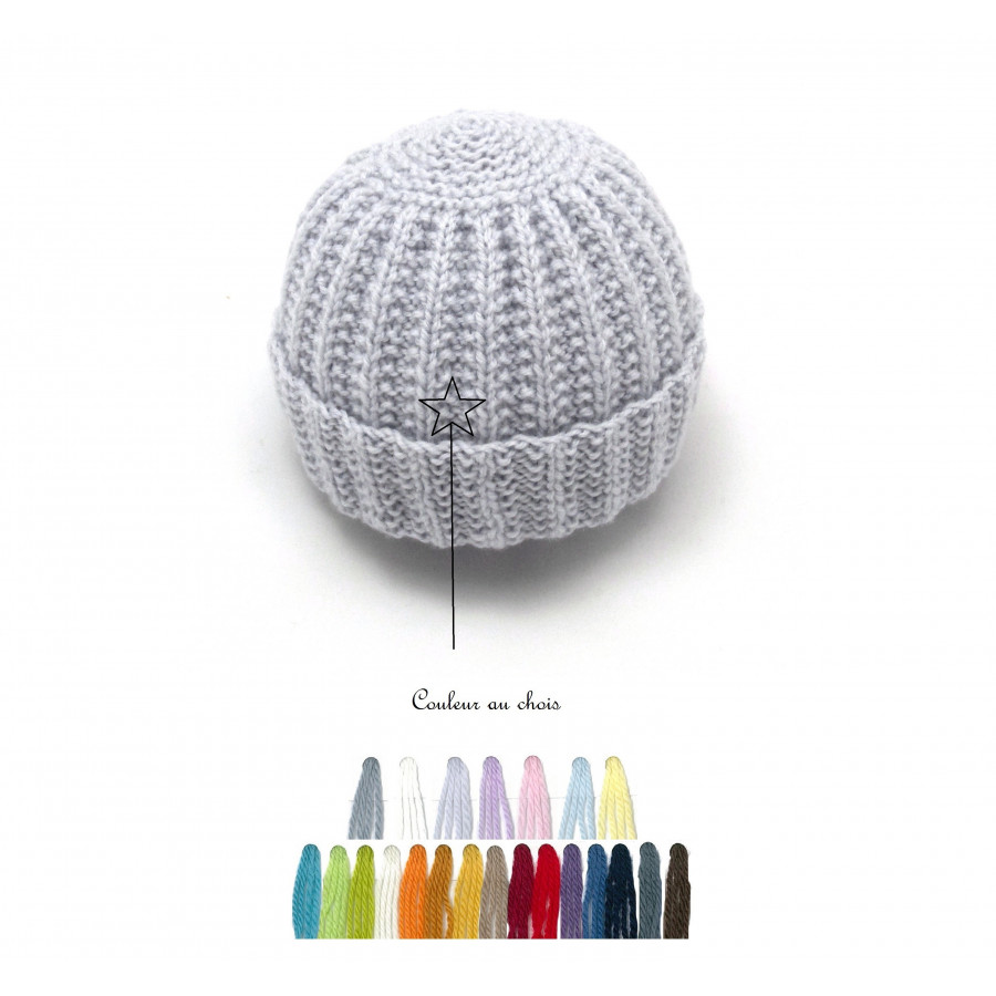 Bonnet rond bébé laine couleur au choix