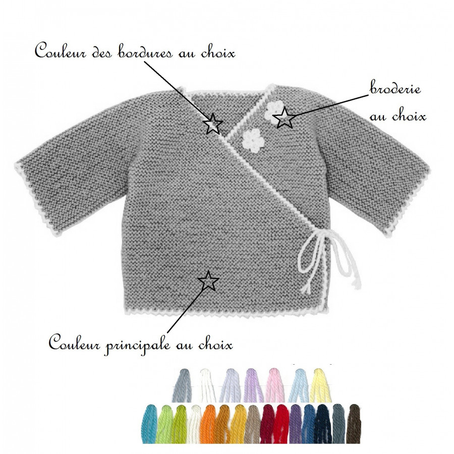 Brassière laine brodée bi-color au choix