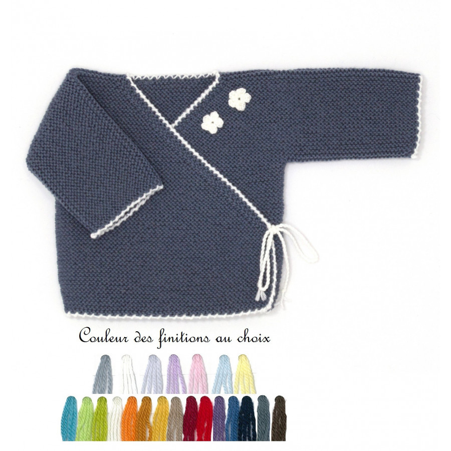 Brassière bébé laine anthracite brodée Brassière bébé laine anthracite brodée