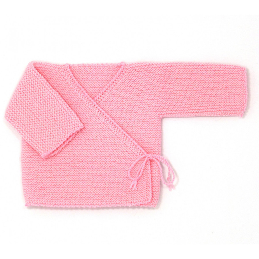 brassière cahe-coeur bébé rose tricotée main en 100% laine mérinos